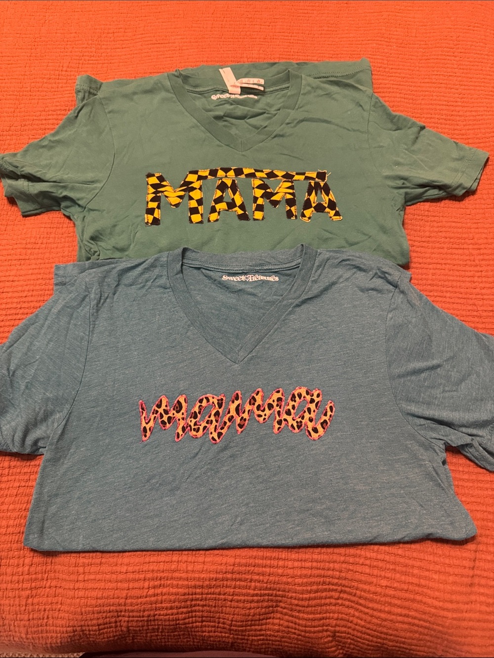 Custom Boutique Mama Graphic V-Neck Tees - Teal & Blue